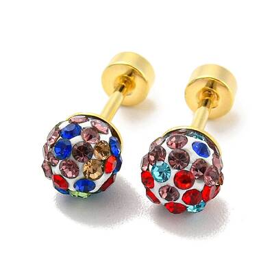 Rhinestone Round Ball Straight Barbell Stud Earrings