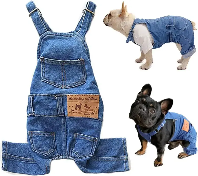 Dog Denim Jumpsuit Costumes Cat Pet Jean Overalls Clothes For Yorkie Bulldog dog denim overalls,2025 trendy pet denim vests, ...
