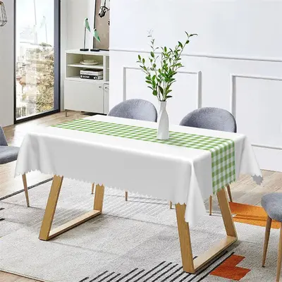 Outdoor Green White Gingham Rectangle Tablecloth - Aperturee