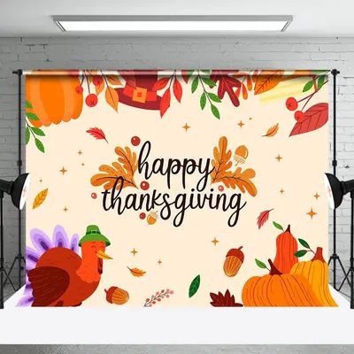 Maple Leaf Autumn Turkey Happy Thanksgiving Backdrop