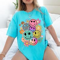 Comfort Color Smiling Face Shirt, Distressed Smiling Face Tshirt, Happy Face Shirt for Women, Flower Smiling Face Collage T-s...