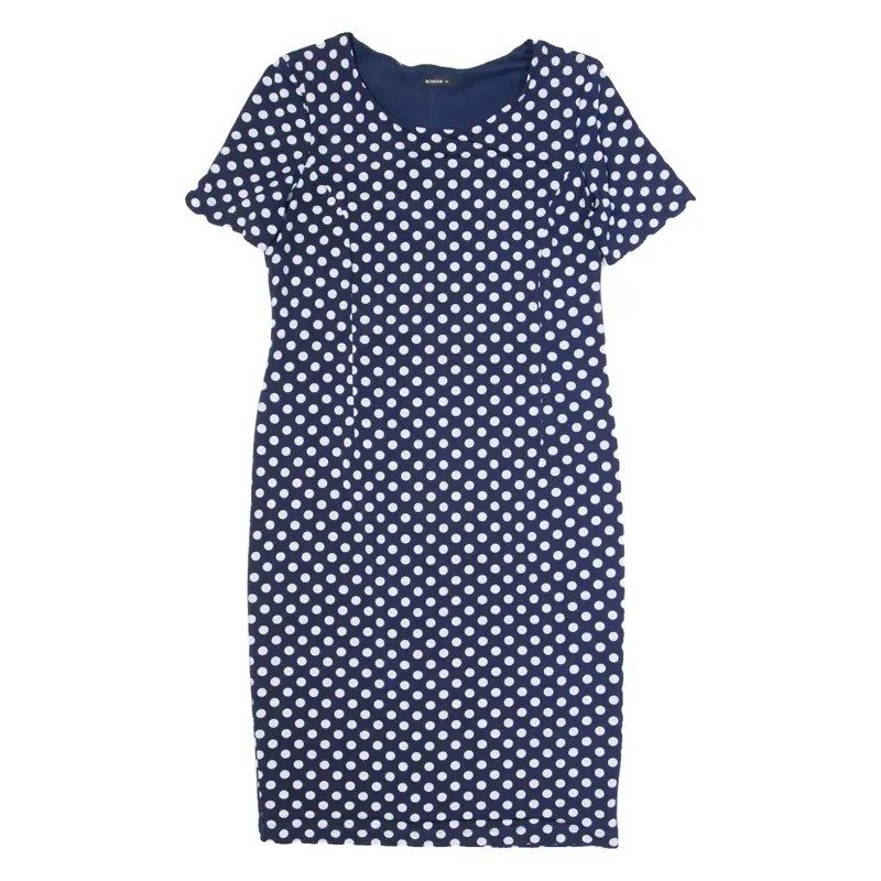 ROMAN Womens Pencil Dress Blue Polka Dot Short Sleeve Knee Length UK 10