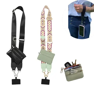 Phone Strap with Zipper Wallet Pouch, 2024 Clip & Go Crossbody Strap, Adjustable & Detachable  Smartphone Accessories Cellpho...