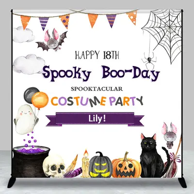 Custom Name Birthday Halloween Costume Party Backdrop - Aperturee