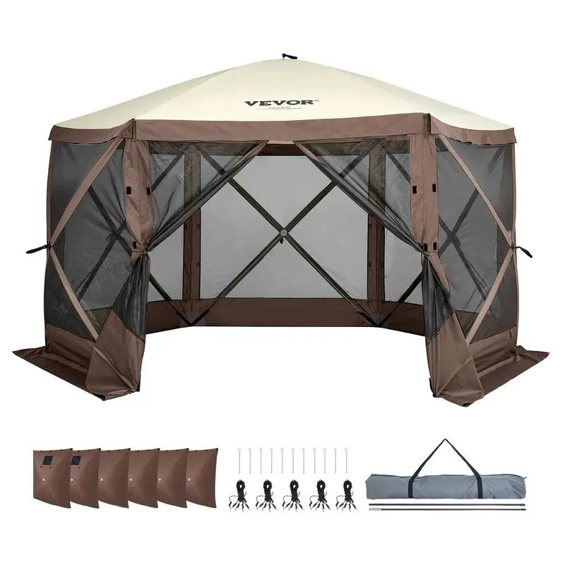 VEVOR Pop Up Gazebo Tent, Pop-Up Screen Tent 6 Sided Canopy Sun Shelter with 6 Removable Privacy Wind Cloths & Mesh Windows, ...