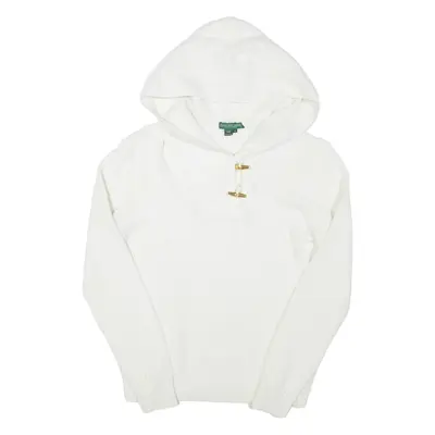 LAUREN RALPH LAUREN JEANS COMPANY Hooded Womens Jumper White Button Neck M