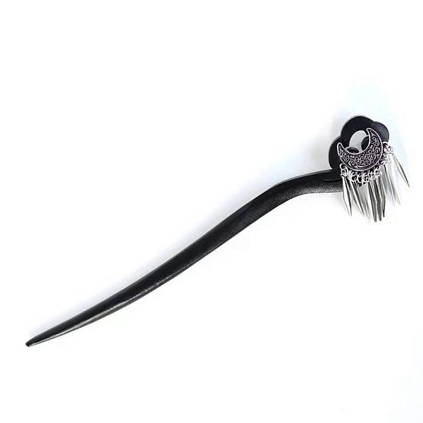 Crescent Tassel Wood Hair Sticks