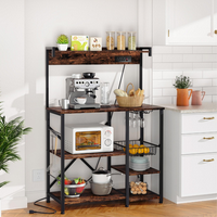 Walsunny Kitchen Baker's Rack Shelf, Standing Coffee Bar with Power Outlet Switch, Microwave Oven Stand Metal Wire Basket Org...