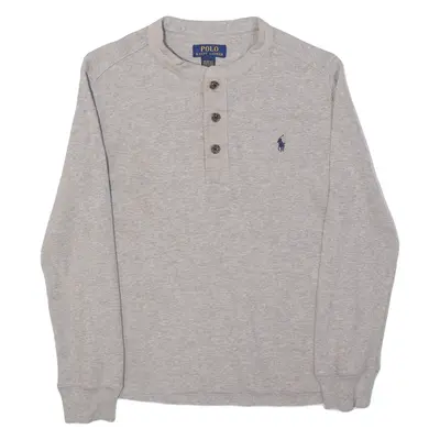 POLO RALPH LAUREN Boys Jumper Grey Button Neck Tight Knit M