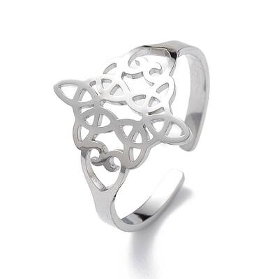Non-Tarnish Sailor's Knot 304 Stainless Steel Hollow Open Cuff Ring for Men Women