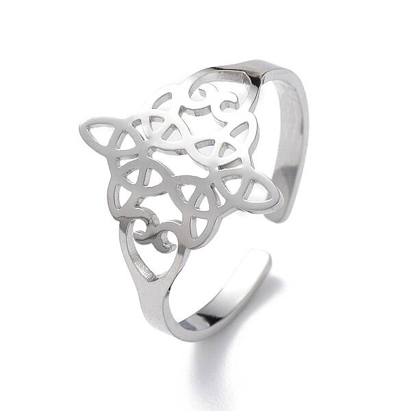 Non-Tarnish Sailor's Knot 304 Stainless Steel Hollow Open Cuff Ring for Men Women