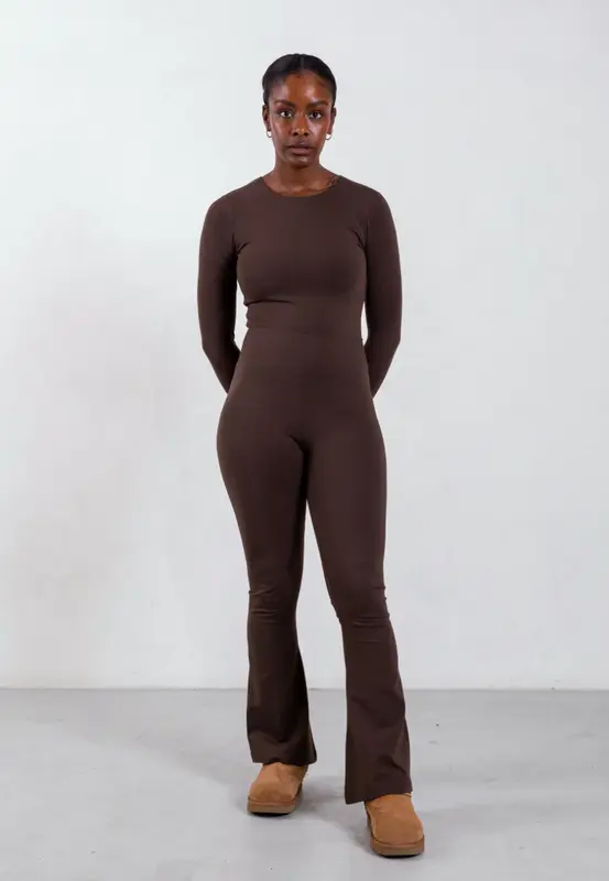 Organic Cotton Flared Leggings, Hot Fudge | Size: XL