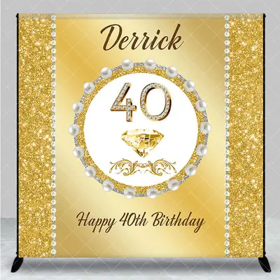 Aperturee Gold Glitter Pearl Custom Name 40th Birthday Backdrop, 3X3FT(1X1M), 15 USD, custom birthday backdrops, DZCJ8N29-O
