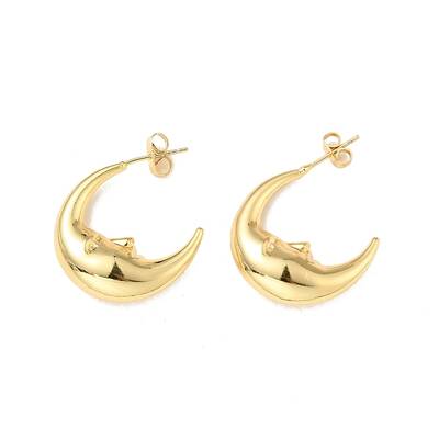 Rack Plating Brass Crescent Moon Stud Earrings for Women