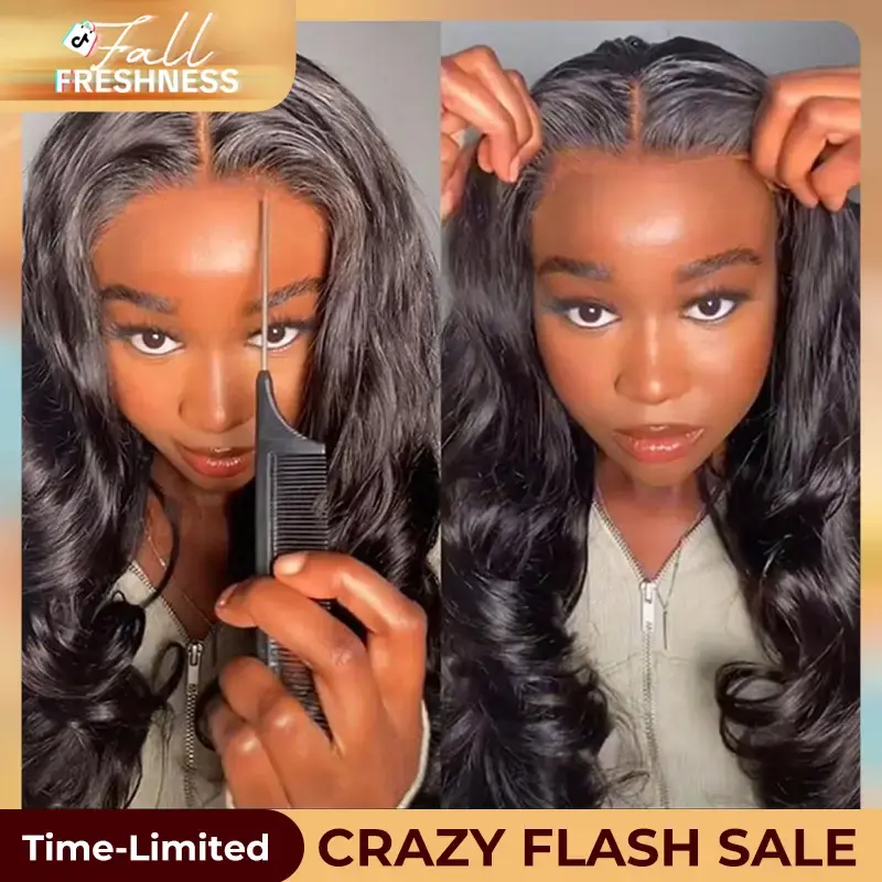 West Kiss Pre Cut Ready Go Glueless Wig Body Wave 7x4 Lace Closure Wig Human Hair 7x5 Closure Wig Bleached Knots Pre Plucked ...