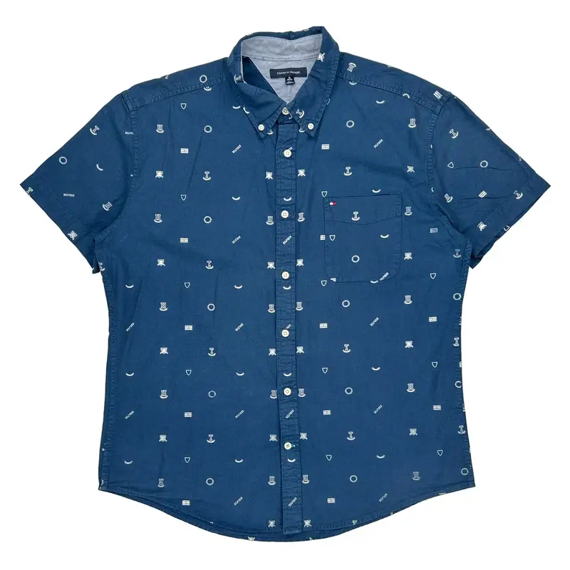 Tommy Hilfiger Patterned Shirt - XL Blue Cotton