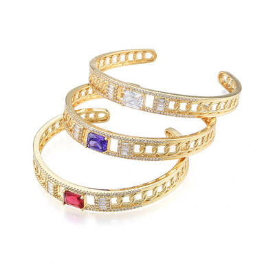 Cubic Zirconia Rectangle Open Cuff Bangle