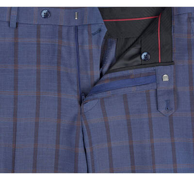 Blue Windowpane Plaid Classic Fit Men's Suit - Two Button Stretch