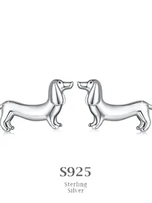 925 Sterling Silver Cute Dachshund Dog Design Earrings, Fashionable Earrings for Women & Men, Daily & Party Decoration, Exqui...