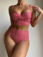 Women's Plaid Print Bikini Set, Adjustable Strap Push Up Bikini Top & High Waist Bikini Bottom Set, Summer Outfits 2024, Ladi...