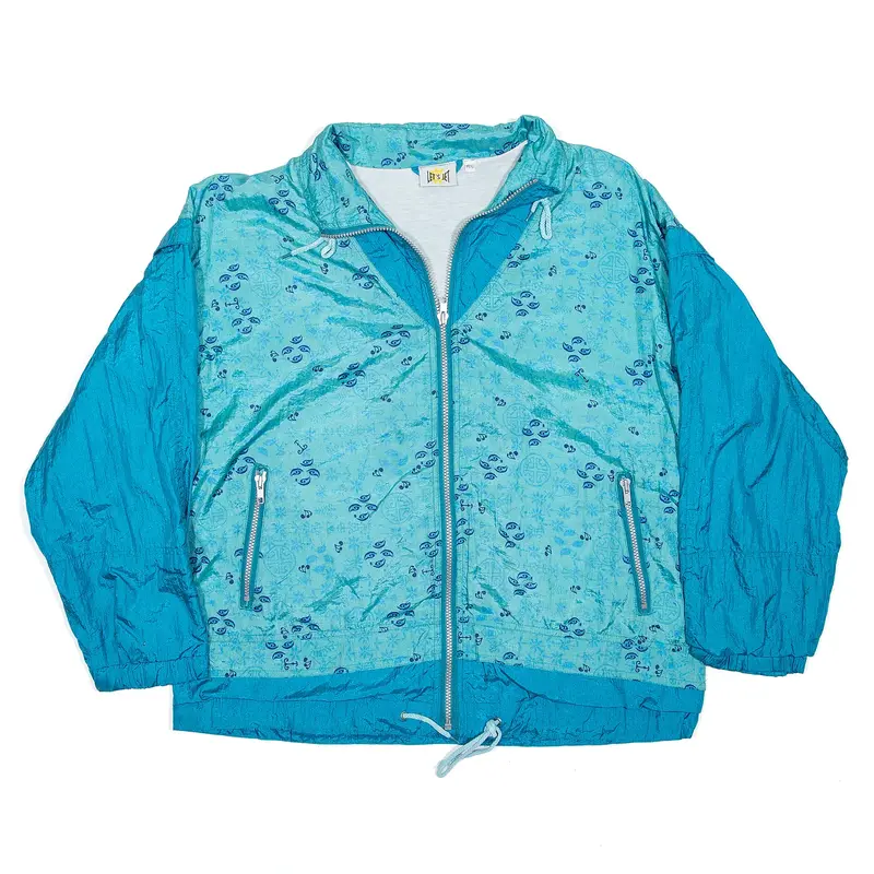LET'S JET Shell Jacket Blue 80s Floral Womens M