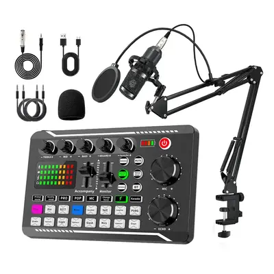 F998 Podcast Live Equipment Bundle, Professional Live Audio Equipment Mic Bundle with RGB Lighting Buttons For BM800 Micropho...