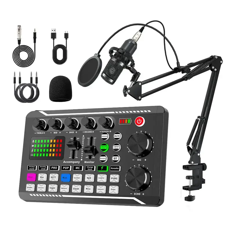 F998 Podcast Live Equipment Bundle, Professional Live Audio Equipment Mic Bundle with RGB Lighting Buttons For BM800 Micropho...