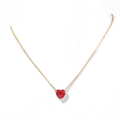 Stainless Steel Pave Cubic Zirconia Heart Pendant Cable Chain Necklaces for Women