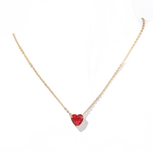 Stainless Steel Pave Cubic Zirconia Heart Pendant Cable Chain Necklaces for Women