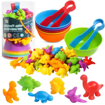 Counting Dinosaur Sensory Toys, 1 Set Color Classification Game Toy, Color Sorting Bowl Preschool Learning Activity for Kids