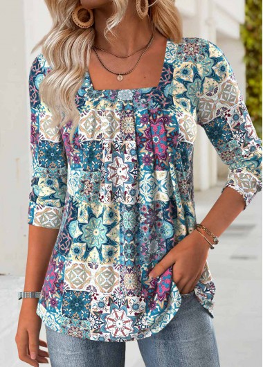 Modlily Multi Color Tummy Coverage Tribal Print T Shirt - XXL