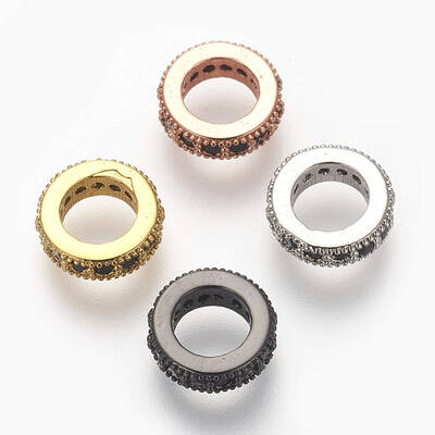 Brass Micro Pave Cubic Zirconia Beads
