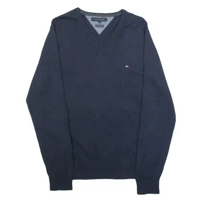 TOMMY HILFIGER Mens Jumper Blue V-Neck Tight Knit L