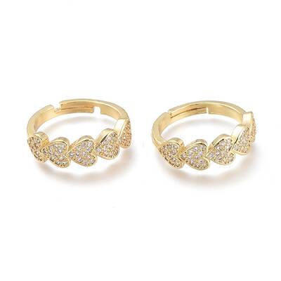 Adjustable Brass Micro Pave Clear Cubic Zirconia Finger Rings