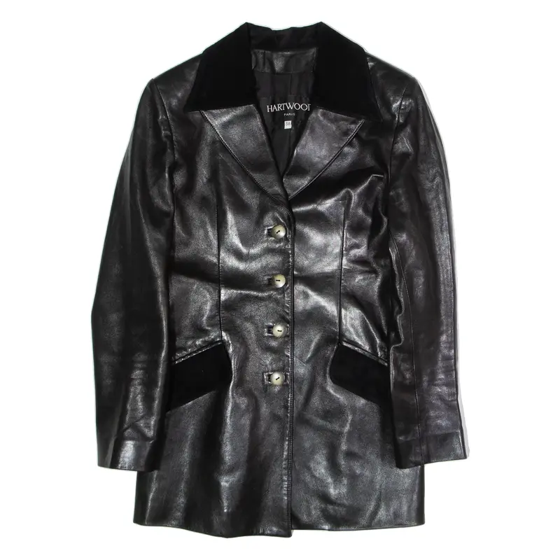 HARTWOOD Womens Blazer Jacket Black Faux Leather UK 10