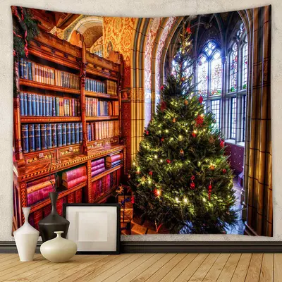 Aperturee Stained Glass Bookshelf Tree Christmas Backdrop