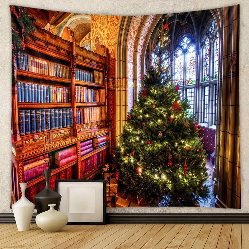 Aperturee Stained Glass Bookshelf Tree Christmas Backdrop