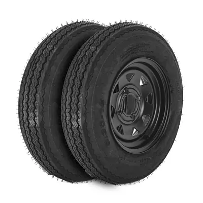 Garvee 5.30-12 Trailer Tires with Rims, 2 Pack, Load Range C 6PLY, 12x4 Black Wheels 4 Lug on 4, Max Load 1050 LBS @ 80...