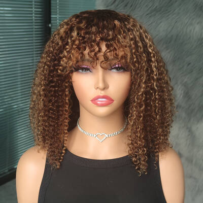 Highlight Kinky Curly Short Bob Wig With Bangs / BGM Hair
