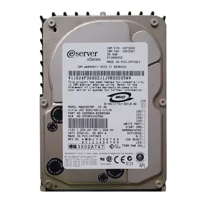 24P3690 IBM 36.4GB Ultra-160 SCSI 10000 3.5-inch Hard Drive