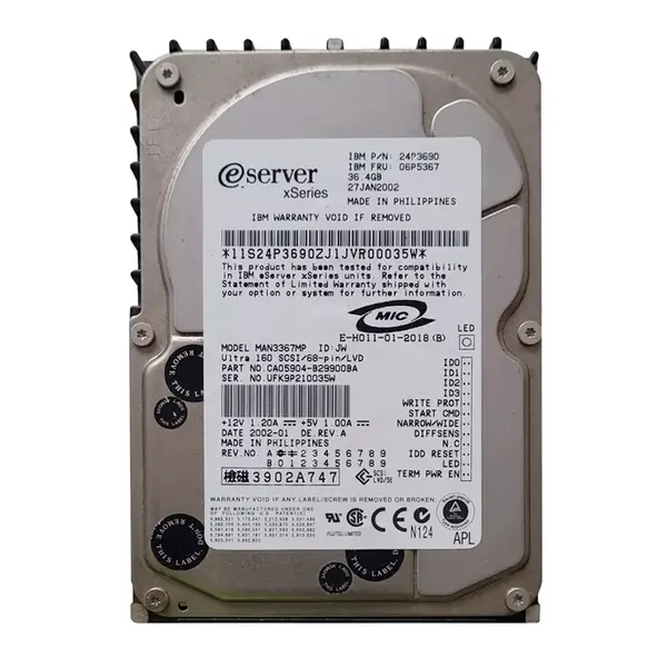 24P3690 IBM 36.4GB Ultra-160 SCSI 10000 3.5-inch Hard Drive