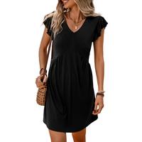 Dokotoo Women's Summer Dresses 2025 Beach Casual Deep V Neck Loose Sundress Ruffle Sleeve Mini Dress