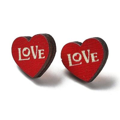 Valentine's Day Theme Printing Wood Stud Earrings for Women
