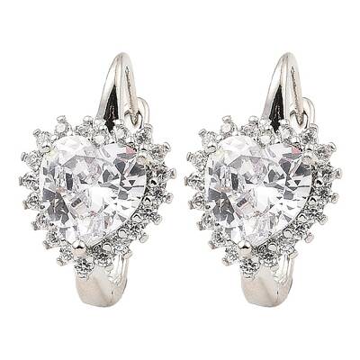 Brass Micro Pave Cubic Zirconia Hoop Earrings