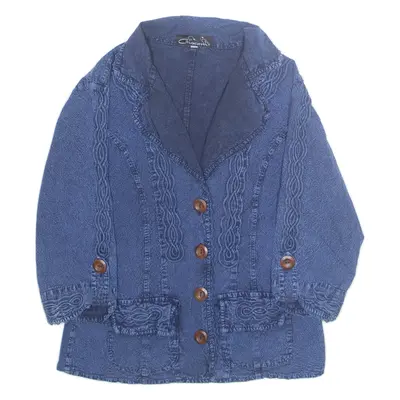 GIOCAM Womens Blouse Blue V-Neck Long Sleeve M