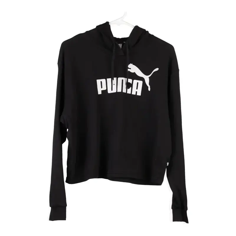Puma Cropped Hoodie - Medium Black Cotton