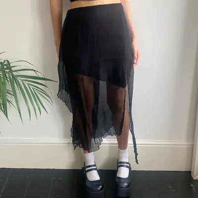 Mad Cristy Midi Wrap Skirt - Small Black Silk