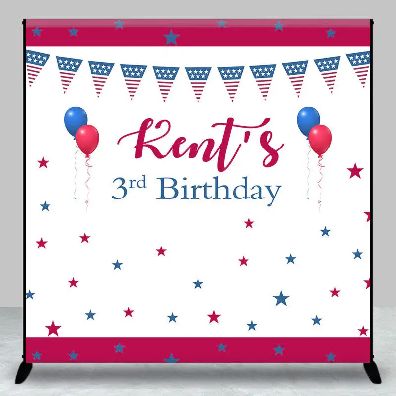 Celebrate Blue Red White 3rd Custom Birthday Backdrop