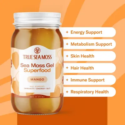 TrueSeaMoss Wildcrafted Mango Sea Moss Gel – Organic, Raw, Vegan-Friendly, Packed with Nutrients – Made in USA Fruit Flav...