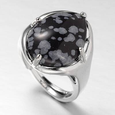 Teardrop Platinum Tone Brass Gemstone Adjustable Wide Band Rings